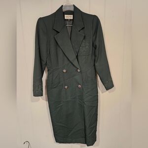 Vintage KASPER For ASL Green Embroidered Double Breasted Jacket Dress Size 2P